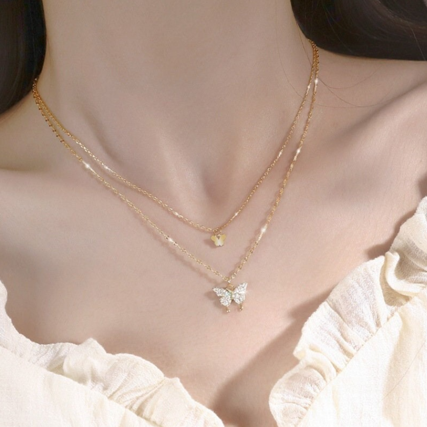 Collier double papillon en argent