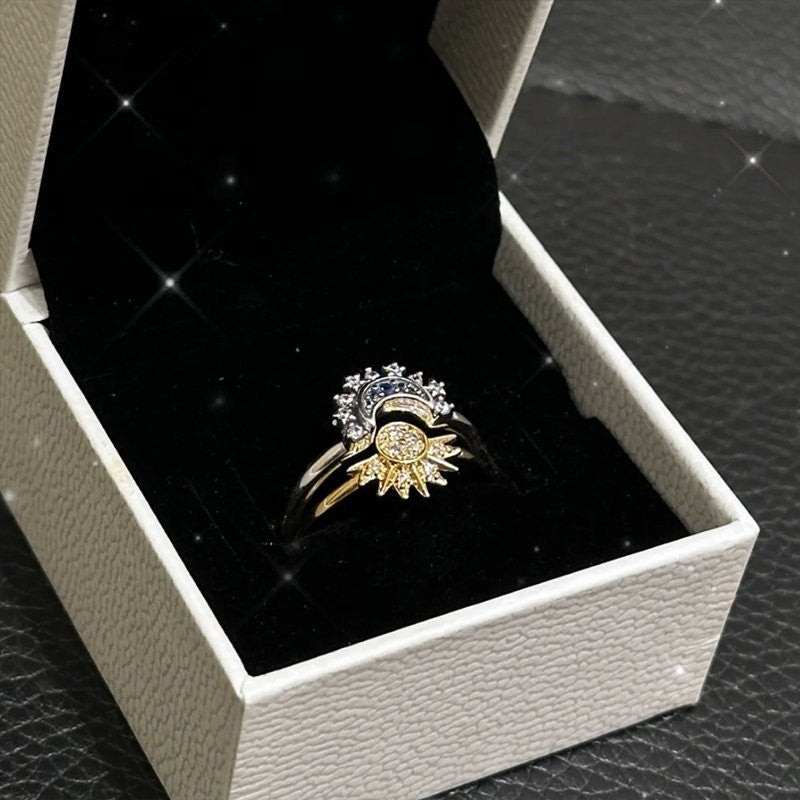 Himmlisches Sonnen- und Mondring-Set