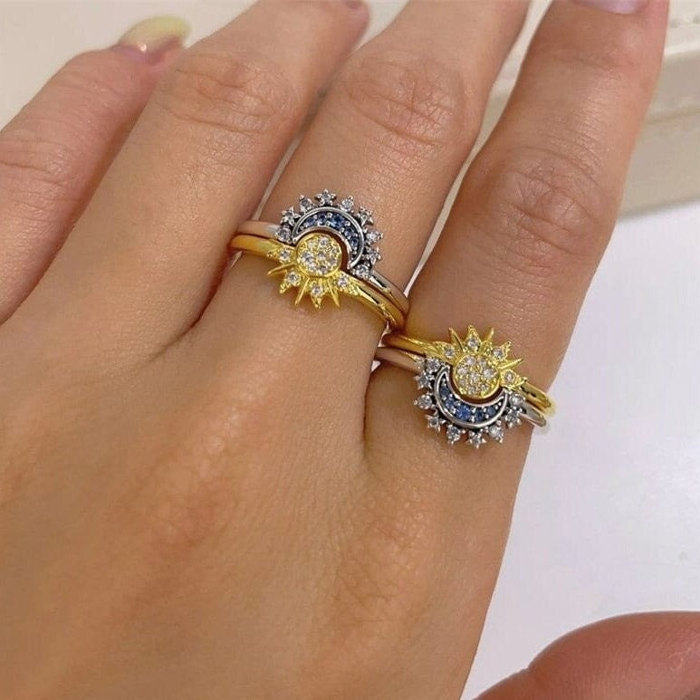 Himmlisches Sonnen- und Mondring-Set
