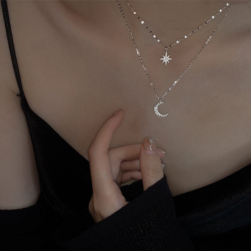 Collier double couche lune et étoile