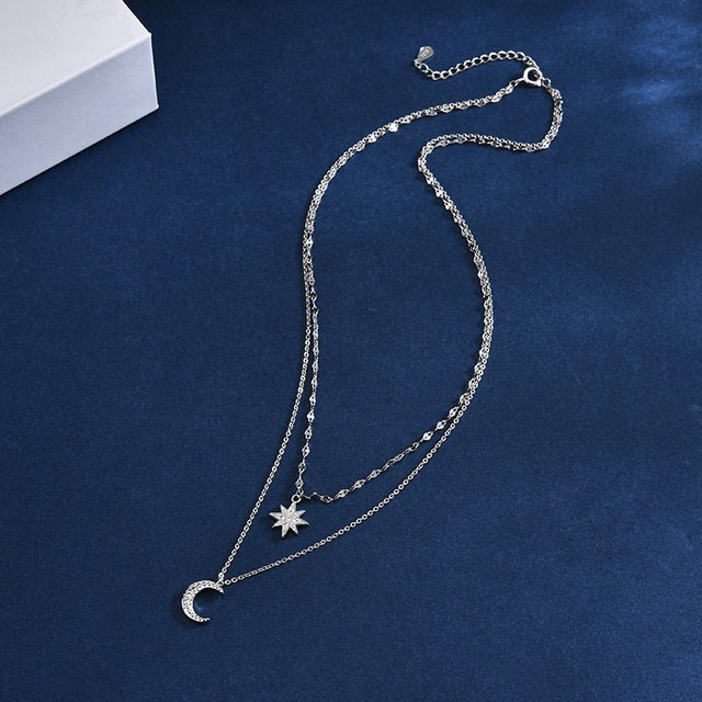 Collier double couche lune et étoile