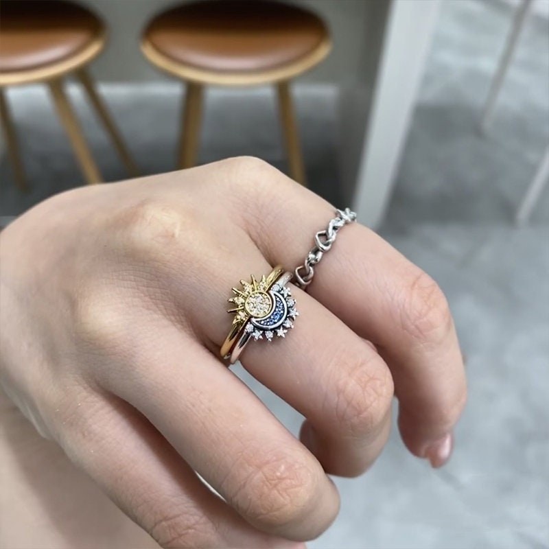Himmlisches Sonnen- und Mondring-Set