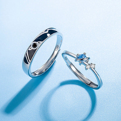 Blue Zircon Planet Couple Rings