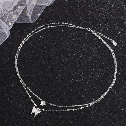 Silver Double Butterfly Necklace