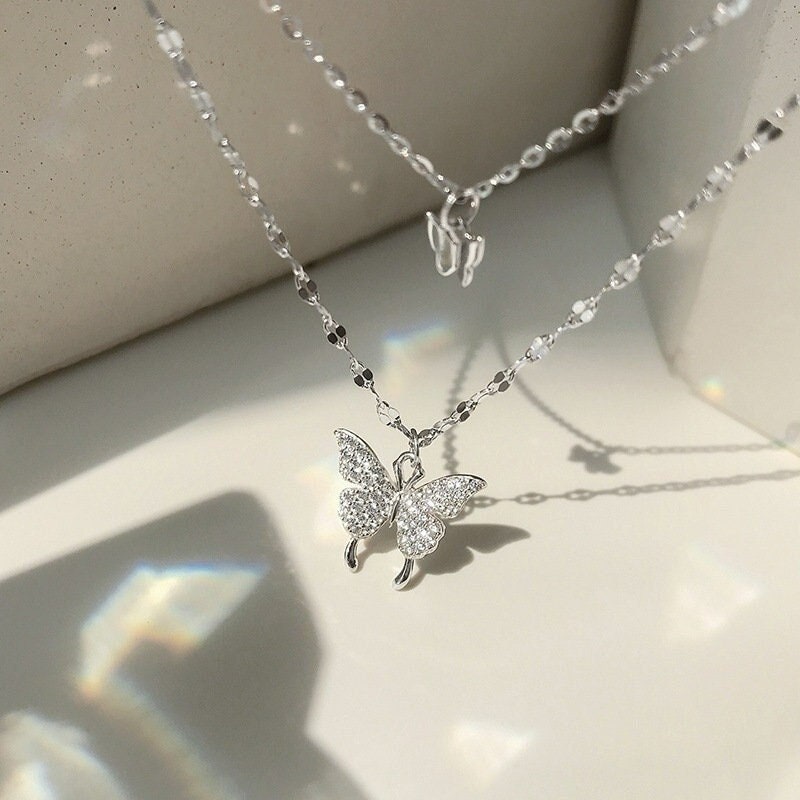 Silver Double Butterfly Necklace