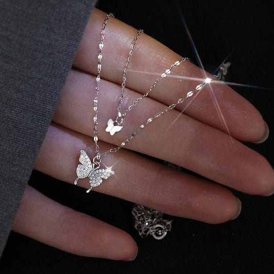 Silver Double Butterfly Necklace