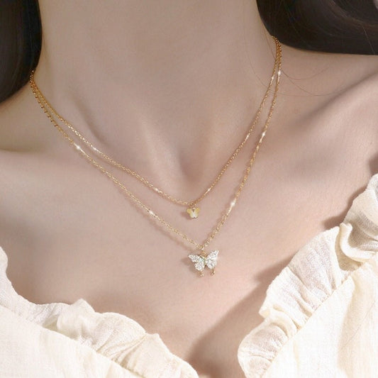 Gold Double Butterfly Necklace