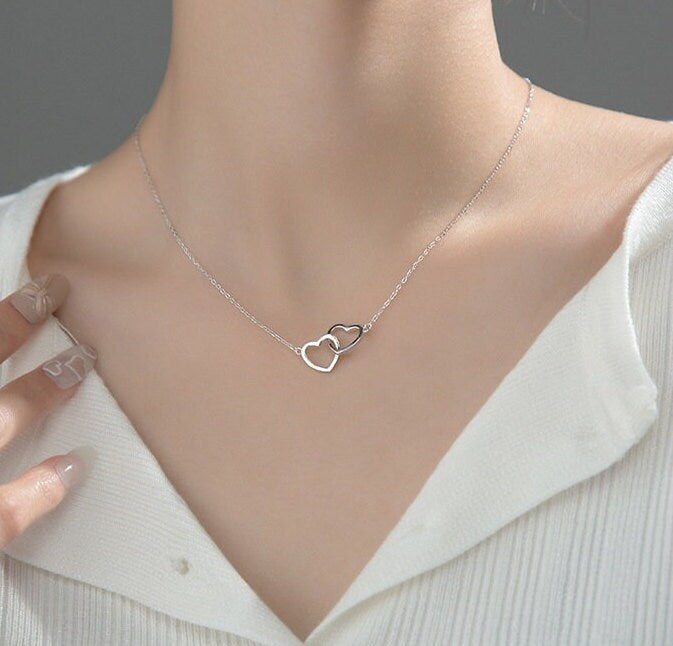 Double Heart Interlocking Necklace