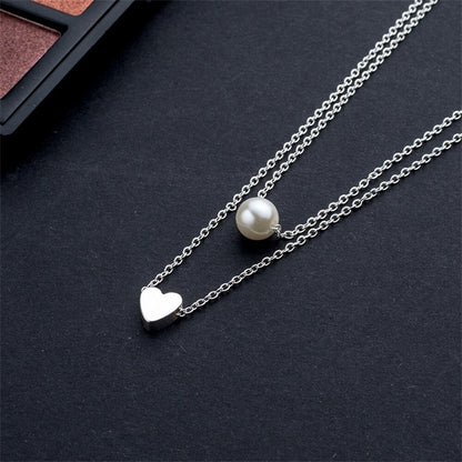 Pearl & Love Heart Layered Necklace