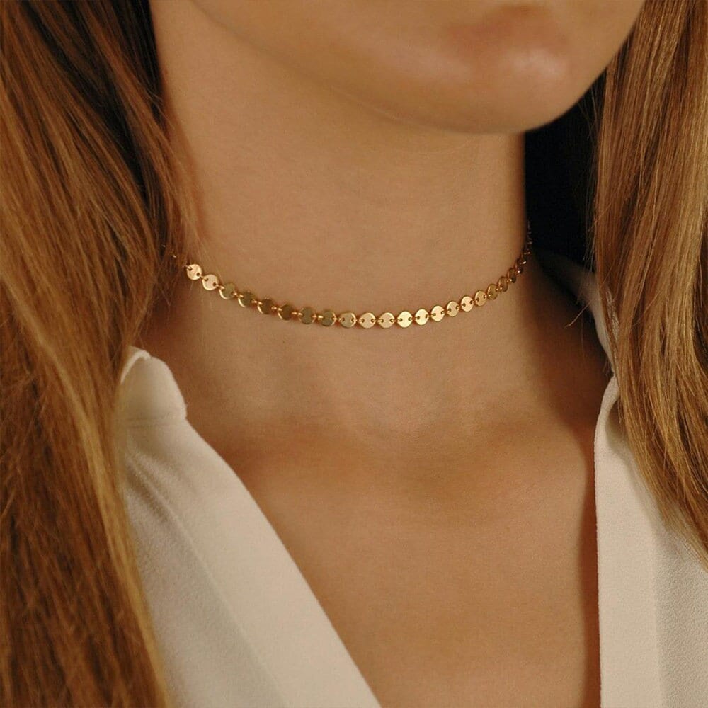 Gold Disc Choker Necklace