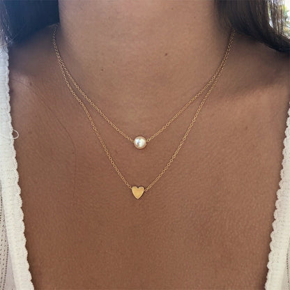 Pearl & Love Heart Layered Necklace