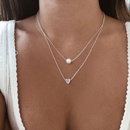 Pearl & Love Heart Layered Necklace