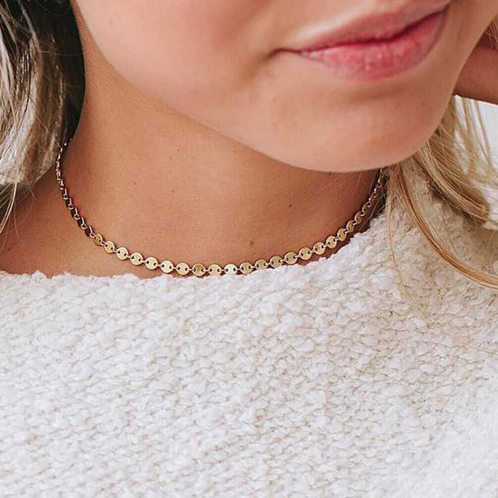 Gold Disc Choker Necklace