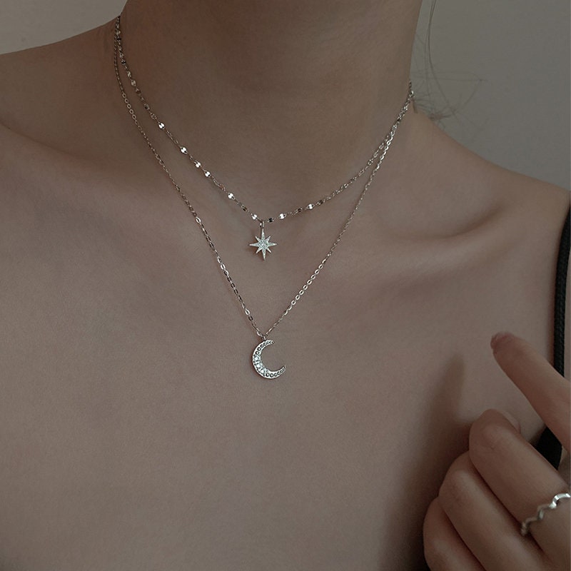 Moon and Star Double Layer Necklace