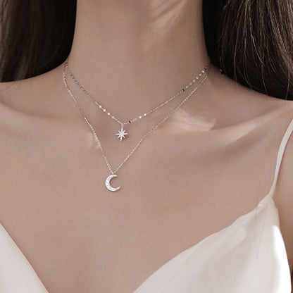 Moon and Star Double Layer Necklace